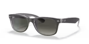 Original Ray-Ban RB2132 New Wayfarer arms, colour 6143 · Top brushed gunmetal on transp