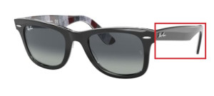 Original Ray-Ban RB2140 Wayfarer arms, colour 1318 · Black on chevron gray/burgundy