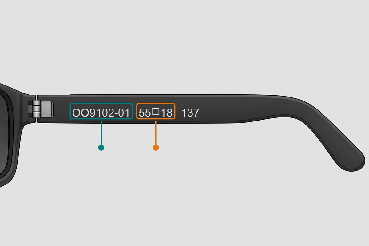 Where to find the OO9102 model number and lens size on the Oakley Holbrook temple